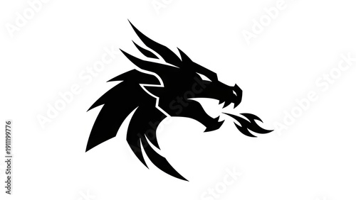 Black dragon head silhouette on white background for design or logos