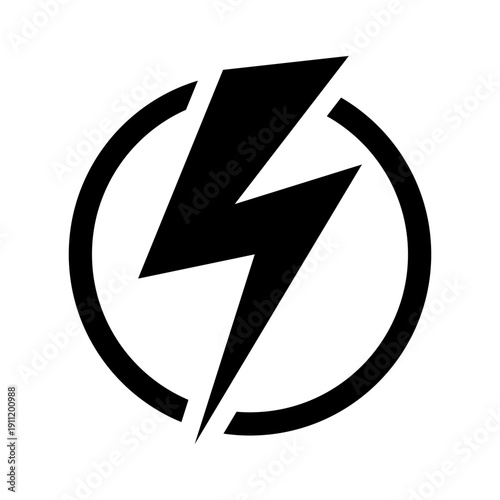Thunderbolt Power Symbol, Electricity and Energy Icon in Circle