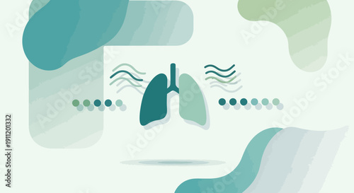 Graphic illustration of lungs with gentle wavy lines representing air flow