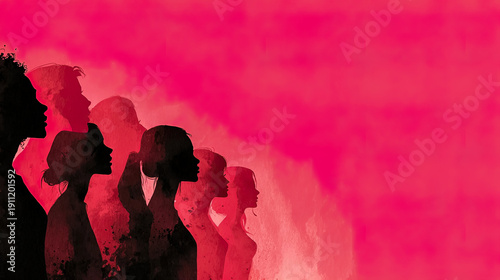 Female silhouettes in pink tones representing collective strength and solidarity Generated with AI