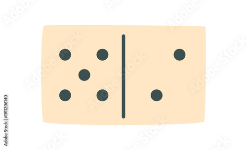 Flat domino tile with black dots and simple design. Wooden board game piece suitable for table play and strategy concepts. Perfect for toy, fun, boardgame visuals.