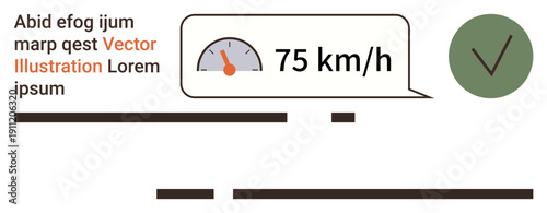 Vehicle speed, traffic monitoring, automotive dashboards, driving safety, speed control, transportation. Digital speedometer showing 75 kmh and a green checkmark. Traffic monitoring and driving