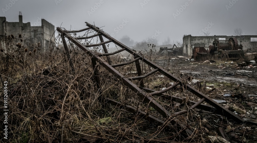 Fototapeta premium Damaged Ladder in Overgrown Ruins
