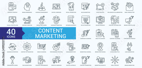 Content Marketing Icon Pack Illustration Vector Outline Style