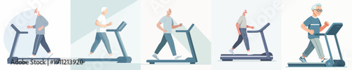 Vector Illustration of a Elderly Man Running on a Treadmill