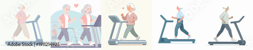 Vector Illustration of a Elderly Man Running on a Treadmill