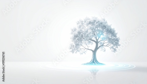 Serene Tree with Foggy Surroundings in Mist.