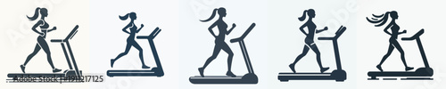 Silhouette Vector Illustration of a Woman Running on a Treadmill
