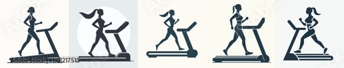 Silhouette Vector Illustration of a Woman Running on a Treadmill