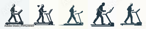 Silhouette Vector Illustration of a Elderly Person Running on a Treadmill