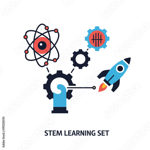 STEM Learning Set with Rocket and Atom Icons.