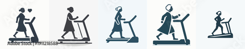 Silhouette Vector Illustration of a Elderly Person Running on a Treadmill