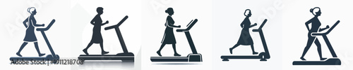 Silhouette Vector Illustration of a Elderly Person Running on a Treadmill