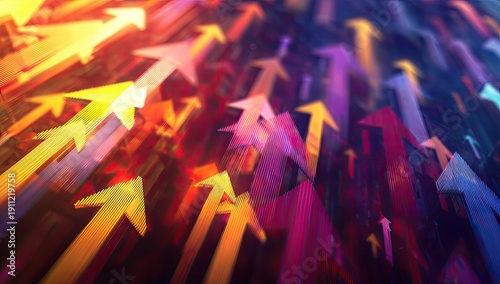 Dynamic abstract of glowing upward arrows, hinting at growth and progress with depth