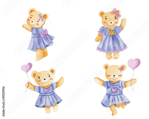 Cute Bear Cartoon Watercolor Set