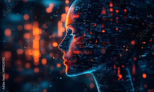 Wallpaper Mural Human head profile made of circuit board lines and glowing data, representing artificial intelligence and advanced technology Torontodigital.ca