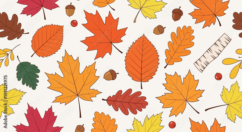 Fototapeta premium Colorful Autumn Leaves Pattern Illustration.