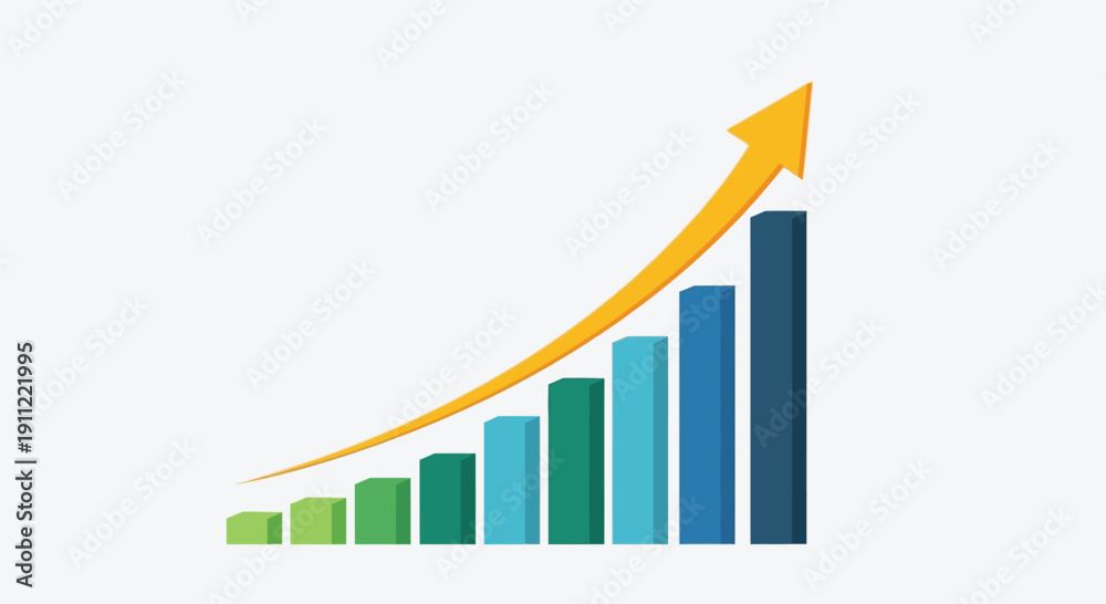 Obraz premium Colorful Bar Graph with Rising Arrow.