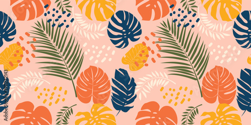 Stylish Botanical Leaves Seamless Pattern with Tropical Theme for fabric and textile print
