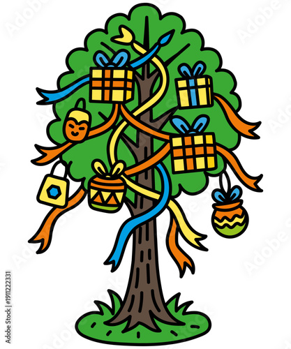 Ilustracion de un arbol de carnaval peruano