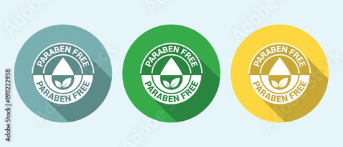 Paraben free icons in green yellow and blue on white background