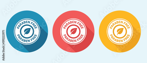 Paraben free colorful round icons with leaf symbols on white background