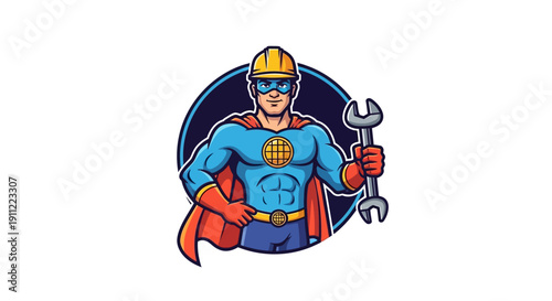 Superhero mechanic with a wrench and hard hat ready for any task