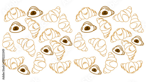 Set of croissant doodle hand drawn. Hand drawn croissant french breakfast, croissant minimal flat icon set, black color and white background. Frame food