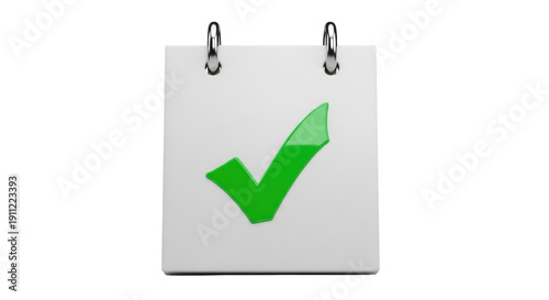 Calendar with green check mark isolated PNG, symbol of task completed and time management for business and personal use on transparent background