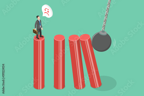 3D Isometric Flat Vector Illustration of Recession, Concept Of Business Crisis And Risk