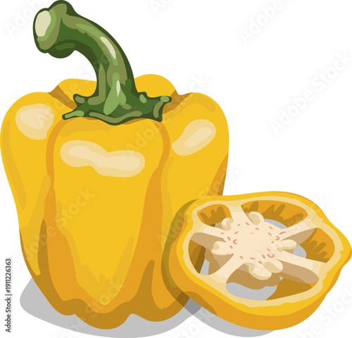 vector illustration whole sweet paprika and cross section piece in artistic painting style for kitchen design decor food decor menu cooking