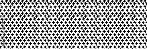 Hand-drawn cross pattern with brush strokes creates seamless geometric background. Minimalist plus signs in grunge style for modern prints and trendy designs.