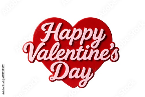 Happy Valentine's Day on red heart on transparent background