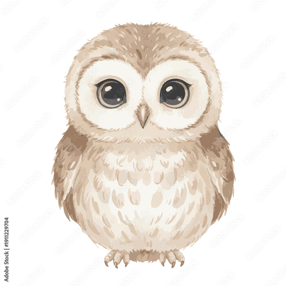 Obraz premium Cute Watercolor Baby Owl Illustration.