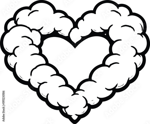 Black and White Cloud Heart Shape Vector Illustration