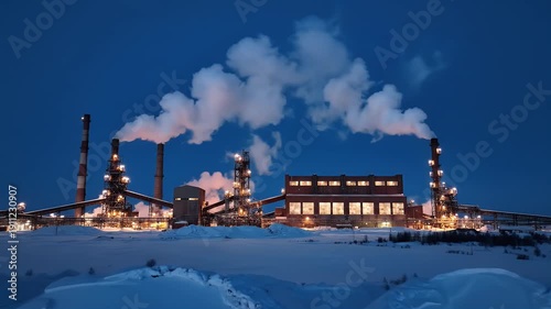 Wallpaper Mural Heavy Industrial Factory Emitting Smoke for Global Energy Production with Night Atmosphere Torontodigital.ca