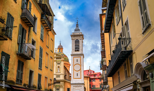 Εκτύπωση καμβά Famous Place Rossetti and Sainte Reparate Cathedral Basilique in Nice France