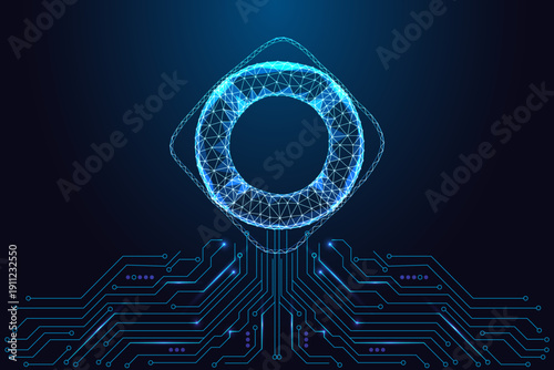 AI Support Lifebuoy. Artificial Intelligence Safety and Assistance Vector Illustration