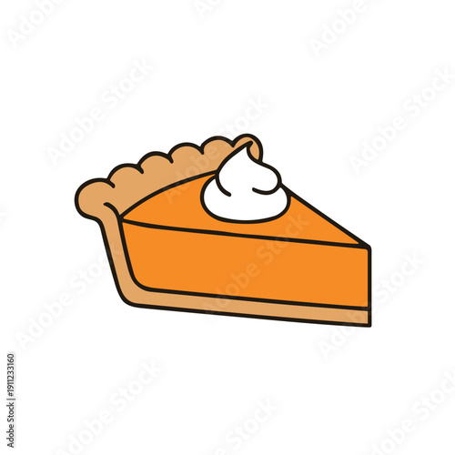 Pumpkin pie slice illustration in flat cartoon style in orange and beige colors representing dessert and bakery food