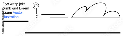 Access control, security, connection, data storage, networking, abstract design. Minimalist key and stylized cloud with simple lines. Access control and security concept