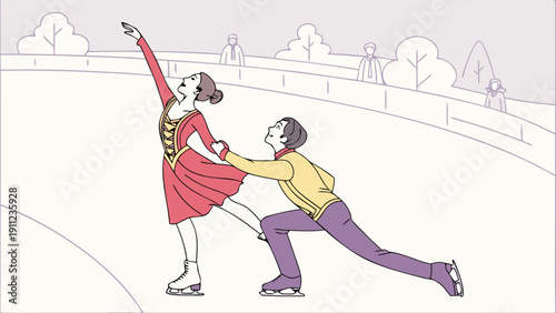 Cartoon-style figure skating with a fluid and elegant movement.