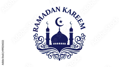 Ramadan Kareem Mosque Logo with Crescent Moon and Star.