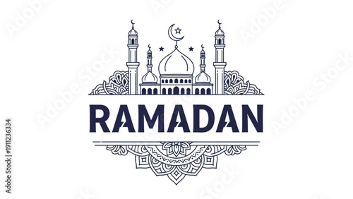 Ramadan Mosque Doodle Art with Intricate Mandala Design.