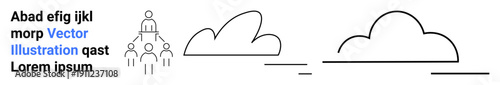 Cloud technology, data storage, networking, digital communication, teamwork, workflow optimization. Minimalist illustration of a cloud and connected people. Cloud technology and data storage concept