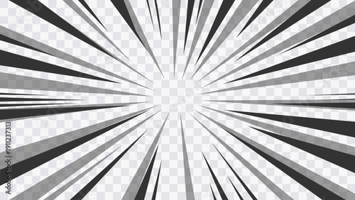 Radial motion lines forming a dramatic action burst. Comic and manga inspired background for fight scenes, posters and animation projects.