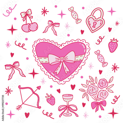 Cute Elegant Set of Items with Love Theme and Romantic Decorative Elements