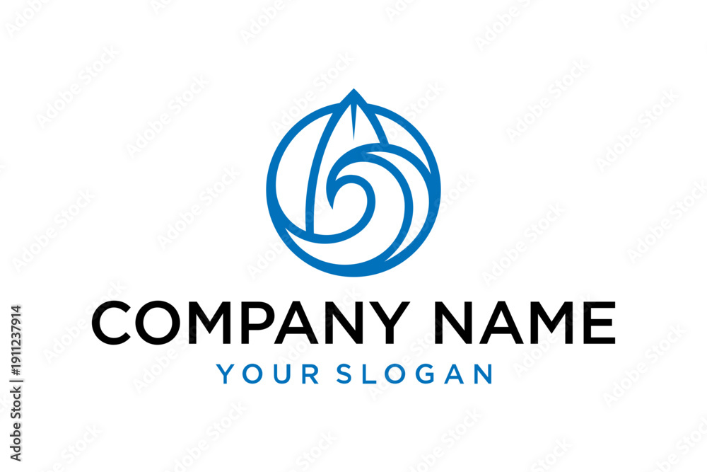 Fototapeta premium Abstract Blue Circular Logo Design with Wave and Leaf Elements for Corporate Branding