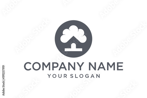 Minimalist House and Cloud Logo Design - Abstract Home Shelter Icon for Company Branding and Eco Business Identity