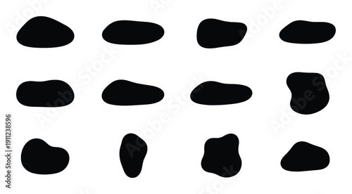 Abstract vector shapes and blobs in silhouette style with rounded edges on transparent backdrop