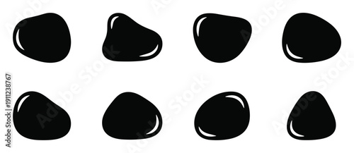 Collection of abstract black pebbles smooth shapes flat design vector illustration set